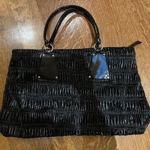 Black Ruched Patent Leather look Overnight/Gym Bag-NWOT